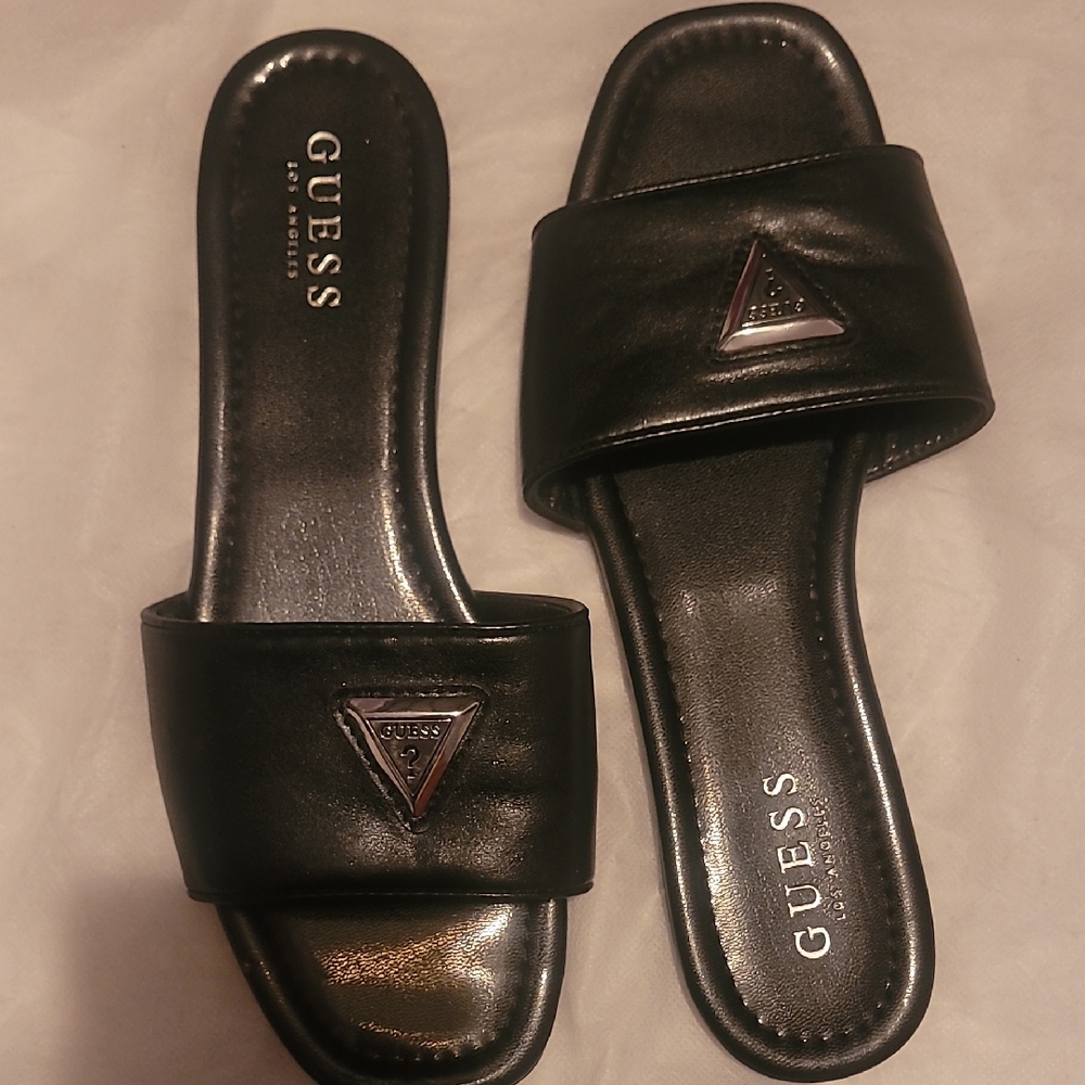 Guess Black Slide Sandals with Triangle Logo